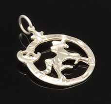 925 Silver - Vintage Open Circle Horse Crescent Moon &amp; Star Pendant - PT... - £21.39 GBP