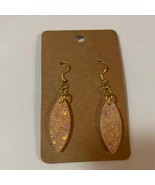 Handmade epoxy resin pointed oval shape earrings - peach holographic gli... - £4.42 GBP