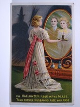 Halloween Postcard Fantasy Shadow Witch Looking Glass Mirror Anglo American 876 - £46.71 GBP