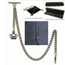 Albert Pocket Bronze Pocket Watch Chain for Men with Crown Design Fob T Bar AC28 - £9.99 GBP+