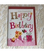 Spanish Happy Birthday Card Feliz Cumpleanos Flowers Gifts Pink - £3.20 GBP