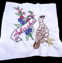 Alaska Bird Embroidered Quilted Square Frameable Art State Needlepoint Vtg - £21.93 GBP