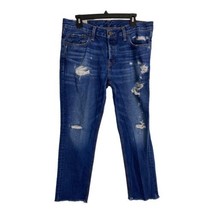 Hollister Mens Jeans Adult Size 34x32 Skinny Raw Hem Distressed Medium Wash - £20.60 GBP