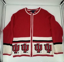 Vintage Indiana IU Hoosiers Emblem Women&#39;s Knit Full Zip Sweater Size Medium Red - £65.79 GBP