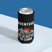 Neoprene Slim Can Cooler, White w/ &#39;Adventures are the Best Way to Learn... - £12.08 GBP
