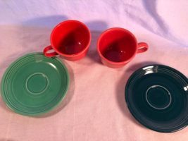 Fiesta 4 Cups &amp; 2 Saucers Mint Paprika, Orange, Peony, Blue And Green - £16.23 GBP