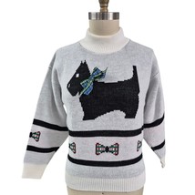 VTG 1990s Scotty Dog 3D Intarsia Sweater Tartan Bow Acrylic Embellished ... - $68.31