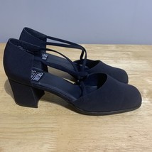 MOOTSIES TOOTSIES navy Blue Fabric  Ankle Strap Chunky Heels 10M - $420.89 MXN