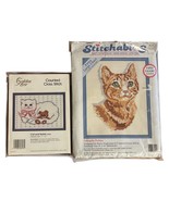 Cats Cross Stitch Kits Framed Stitchables Friendly Feline &amp; Golden Bear ... - $372.34 MXN