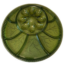 Vintage Indiana Green Glass Deviled Egg Relish Serving Plate Platter 12.75&quot; - £22.77 GBP