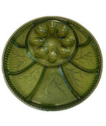 Vintage Indiana Green Glass Deviled Egg Relish Serving Plate Platter 12.75&quot; - £22.51 GBP