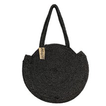 Magid Tote Bag Circle Woven Jute Small Beach Black Silver Braided Vacation - $25.82