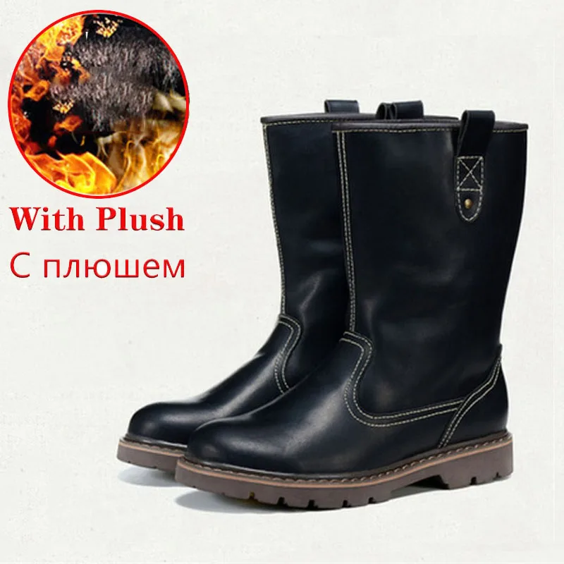  Leather Snow Boots Men&#39;s Winter Warm Boots Retro Western boy Boots Men 11#20/10 - £217.43 GBP