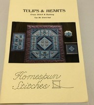 Vintage Homespun Stitches Tulips And Hearts Cross Stitch Quilting Stenciled - £15.97 GBP
