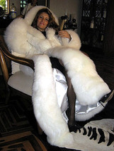 Women&#39;s white Baby Alpaca fur maxi hooded long Coat, Size Small - £1,478.87 GBP