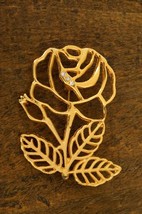 Vintage Costume Jewelry Gold Tone Metal Open Work ROSE Flower Brooch Pin - £15.81 GBP