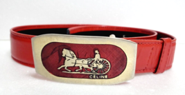 Vintage Authentic CELINE Buckle Belt Red Leather Old Rare - £131.88 GBP