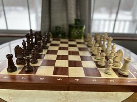 19&quot; Tournament Ready Staunton Wooden Travel Folding Chess Set Interior Storage - £77.40 GBP