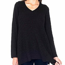 Beatrix Ost Knit Sweater Ribbed Long Sleeve V-Neck Top Flowing Sides Bla... - $6.99