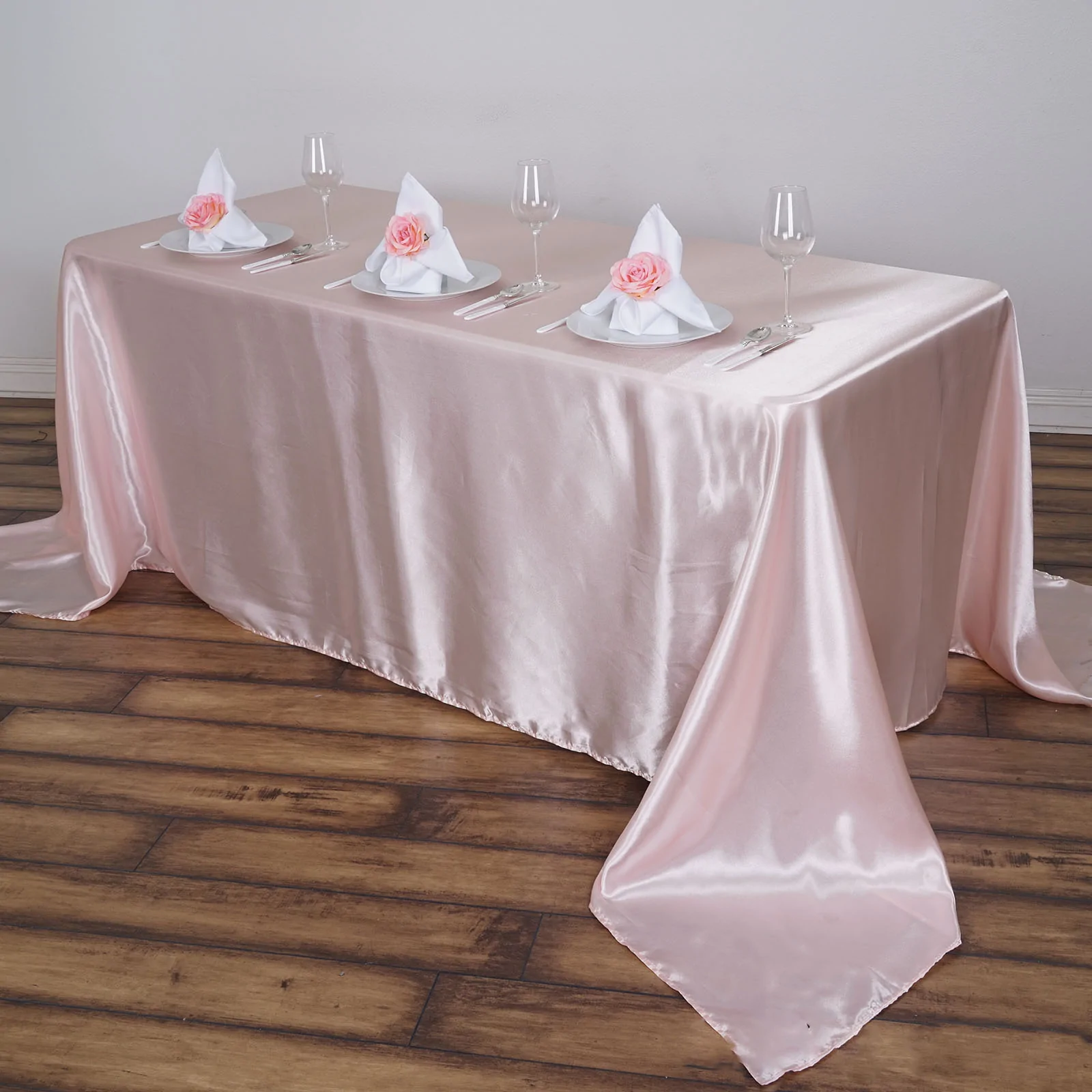 Blush - 90x156&quot; Rectangle Satin Tablecloth Wedding Party Banquet Events - £26.65 GBP