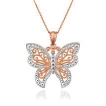 Rose Gold Filigree Butterfly Midsize Pendant Necklace - £150.97 GBP+