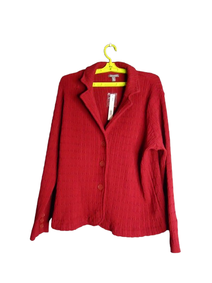Apt 9 Cardigan Sweater Cable Knit Ship Red Notch Collar Button Front Siz... - $31.64