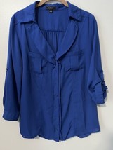 Elementz Women&#39;s Blue Button Down Blouse Top Size Medium - £7.74 GBP