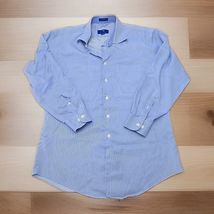 Egara Egyptian cotton Shirt Mens Sz 16.5 Blue Striped Long Sleeve Button... - $20.79