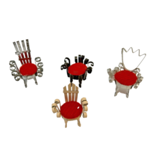 Vintage Miniature Handmade Metal Dollhouse  2&quot; Chairs Red Cushions Lot 4 - £8.59 GBP