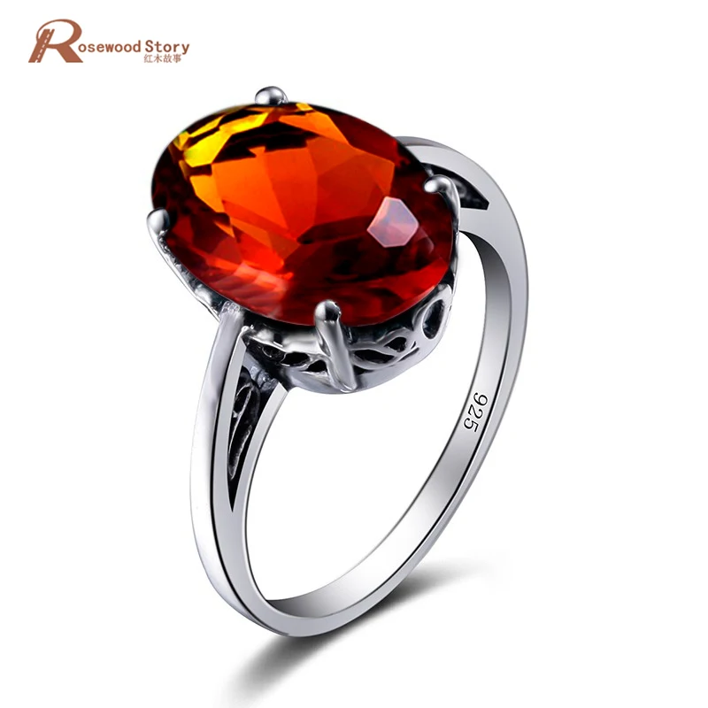 Pure 925 Sterling Silver Rings For Women Jewelry Brown Amber Birthstone Inlaid V - £39.29 GBP