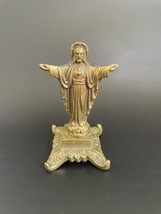 Antique Late 19th C. Victorian Brass Sacred Heart of Jesus Statue Sculpture 4&quot; - £91.92 GBP