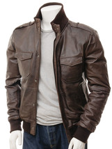 Men&#39;s Brown Leather Bomber Jacket Belgrade - $1,491.19 MXN