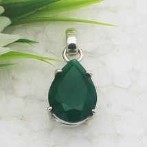 925 Sterling Silver Green Onyx Necklace Handmade Gemstone Jewelry Free Chain - £29.27 GBP