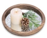 Round Decorative Rustic Wooden Tray For Coffee Table Farmhouse Centerpie... - $27.99