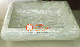 White Marble Top Handmade Mop Inlay Stone Sink Basin Kitchen Counter Sin... - $1,227.60
