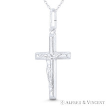 Jesus Christ on Ribbed-Texture Latin Crucifix Cross .925 Sterling Silver Pendant - £14.61 GBP+