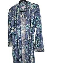 Carol Hockman Robe L Womens Long Sleeve Blue Floral Pockets Tie Waist Sl... - £15.06 GBP