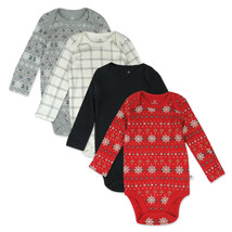 NEW Honest Bodysuits Set of 4 sz 0-3 mo. organic cotton long sleeves snowflakes - £11.95 GBP