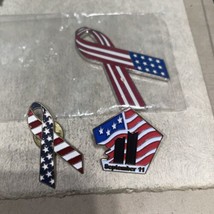 3-American Ribbon Red White &amp; Blue enamel lapel tac pin 911 September - £3.99 GBP