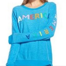 $98 nwt CHASER America sweatshirt M blue patriotic pullover spell out top nwd - $29.69