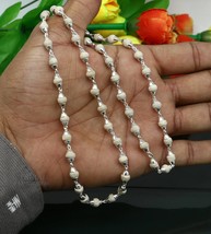 23&quot; 5.5mm sterling silver handmade Solid basil rosary wooden beads silver ch143 - £31.64 GBP