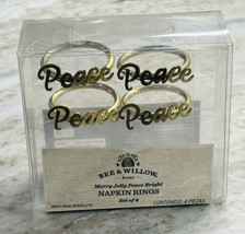 !   Bee &amp; Willow Christmas Napkin Ring Set in Gold (Set of 4) PEACE - £22.06 GBP