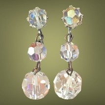 vintage Aurora borealis crystal beads clip on earrings Weddings Prom - £35.55 GBP