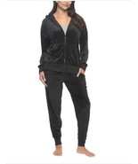 Felina Womens Tracksuit Black 2-Piece Velour Hoodie Jogger Soft Relaxed Fit - $791.72 MXN