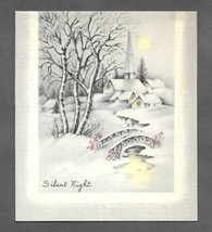 VINTAGE 1940s WWII ERA Christmas Greeting Card Art Deco SILENT NIGHT SNO... - £11.62 GBP