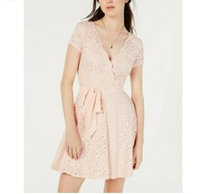 B Darlin Junior Womens 13/14 Blush Pink Belted Allover Lace Lined Wrap Dress NWT - £19.21 GBP