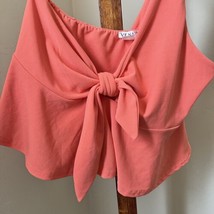 Venus Women&#39;s One Shoulder Crop Top Tie Front Bow Coral Shirt Medium - $16.82