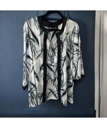 Bob Mackie Shrug 3/4 Sleeve Open Cardigan white blue floral plants leave... - $65.14 CAD