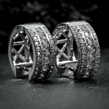 14K White Gold Plated Men&#39;s Cz Sterling Silver Huggie/Hoop Earrings Fath... - $24.99