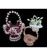 Vintage Beaded Safety Pin Art Baskets Folk Art Tramp Cottage Kitsch Lot ... - $102.30 CAD